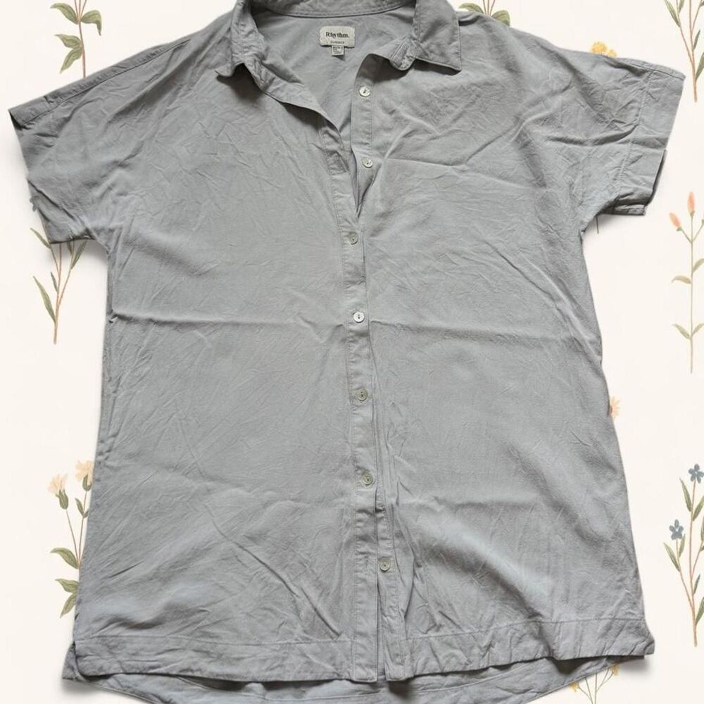 Rhythm Classics Light Grey Rayon-Linen Oversized Mini Shirt Dress - US 4
